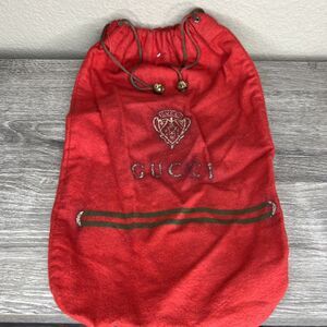 Vintage Red Gucci Drawstring Shoe Dust Bag Logo Imprinted Beads
